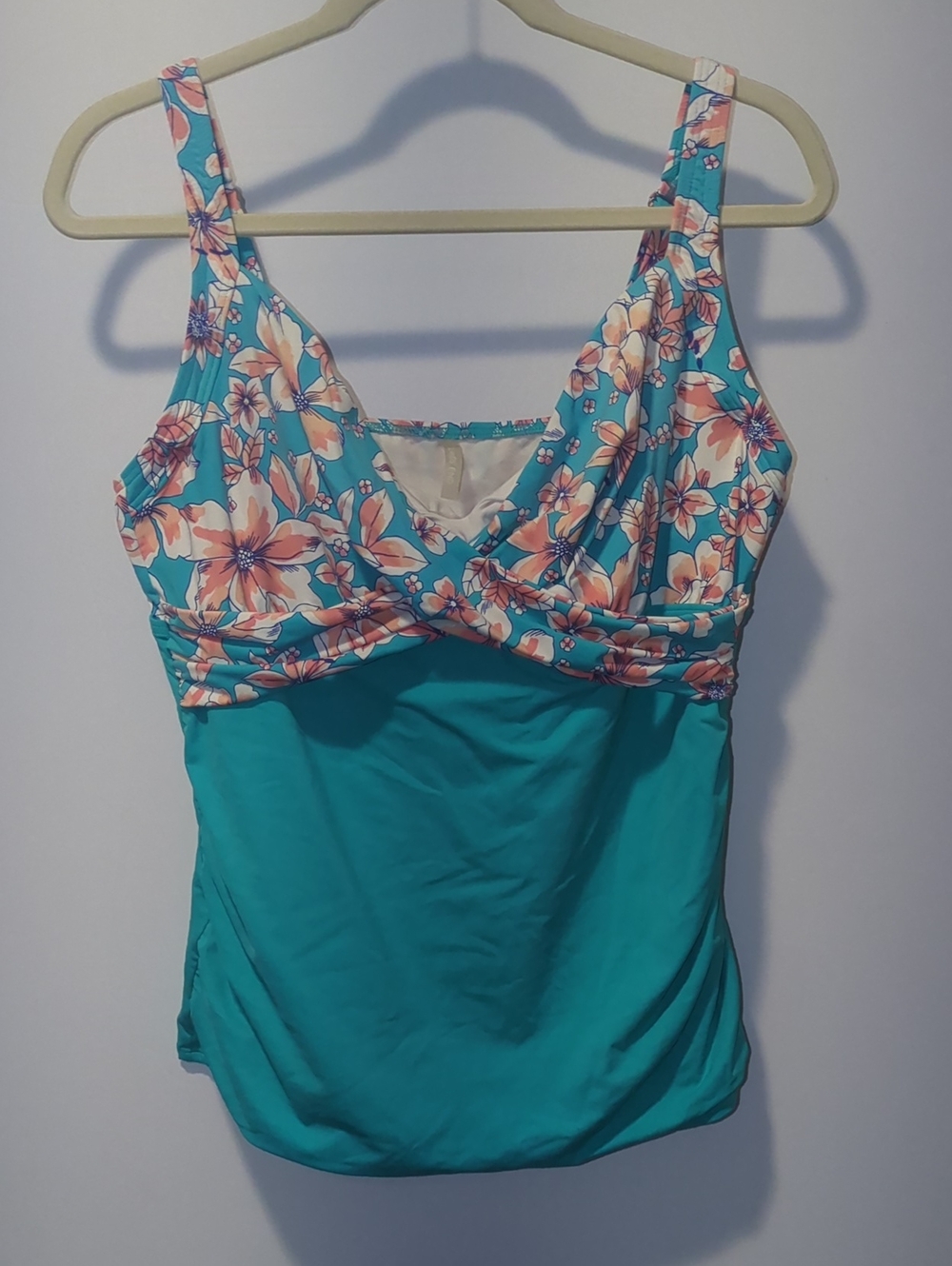 Lands' End Teal Floral One-Piece Swimsuit